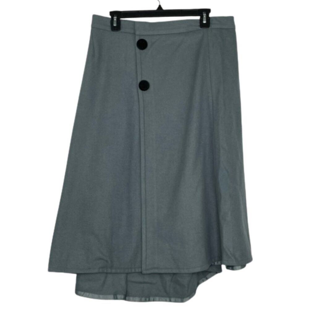 Parni gray/blue wool blend maxi wrap skirt big black buttons size XL  NWT